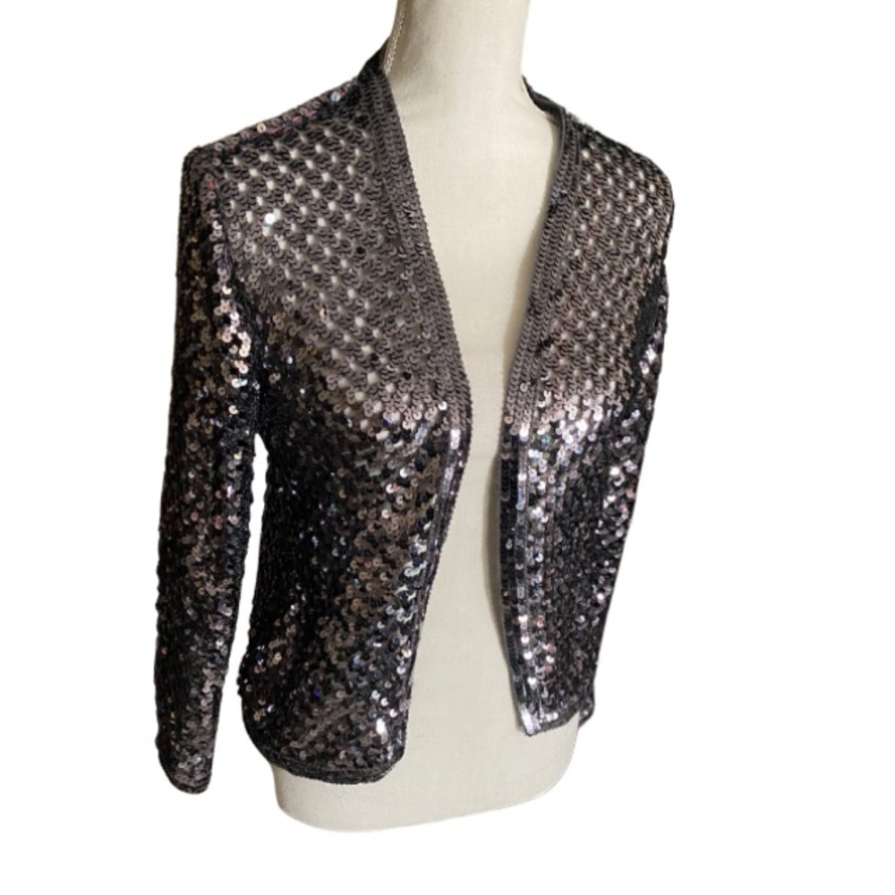 MARSHALL ROUSSO LAS VEGAS Women’s Shimmery Gray Cardigan Size 8